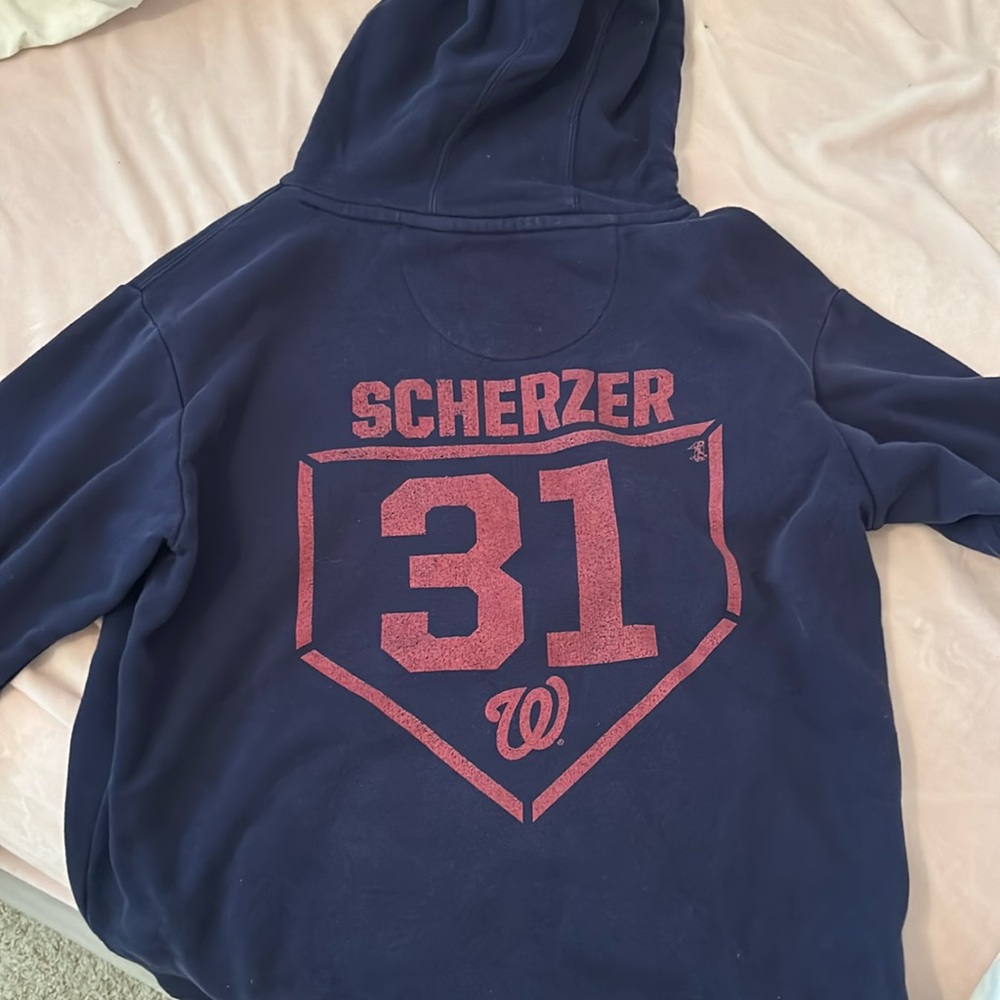 Max Scherzer Washington Nationals Vintage Navy Hoodie Sweatshirt